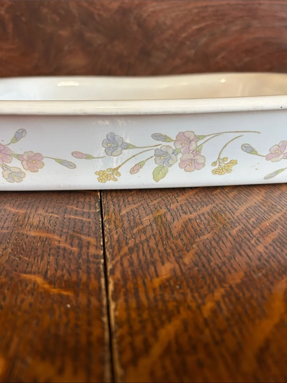 Corningware White Baking Dish with Pastel Bouquet Pattern